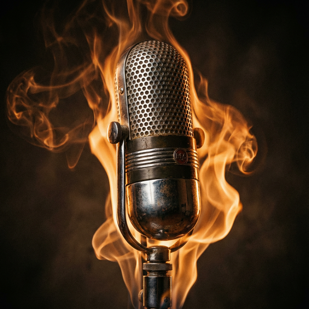 Vintage Microphone with Flames